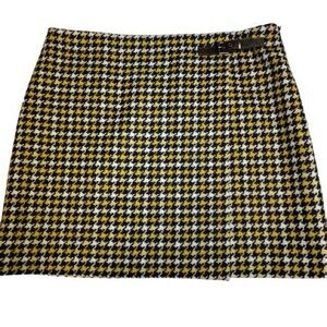 Boden 100% Wool British Tweed Faye Kilt Skirt Navy White Yellow Houndstooth| 14L